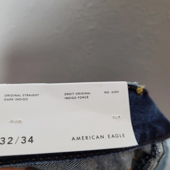 NWT American Eagle Jeans Mens 32x34 Blue Original Straight Leg Cotton Denim Dark - Picture 8 of 11